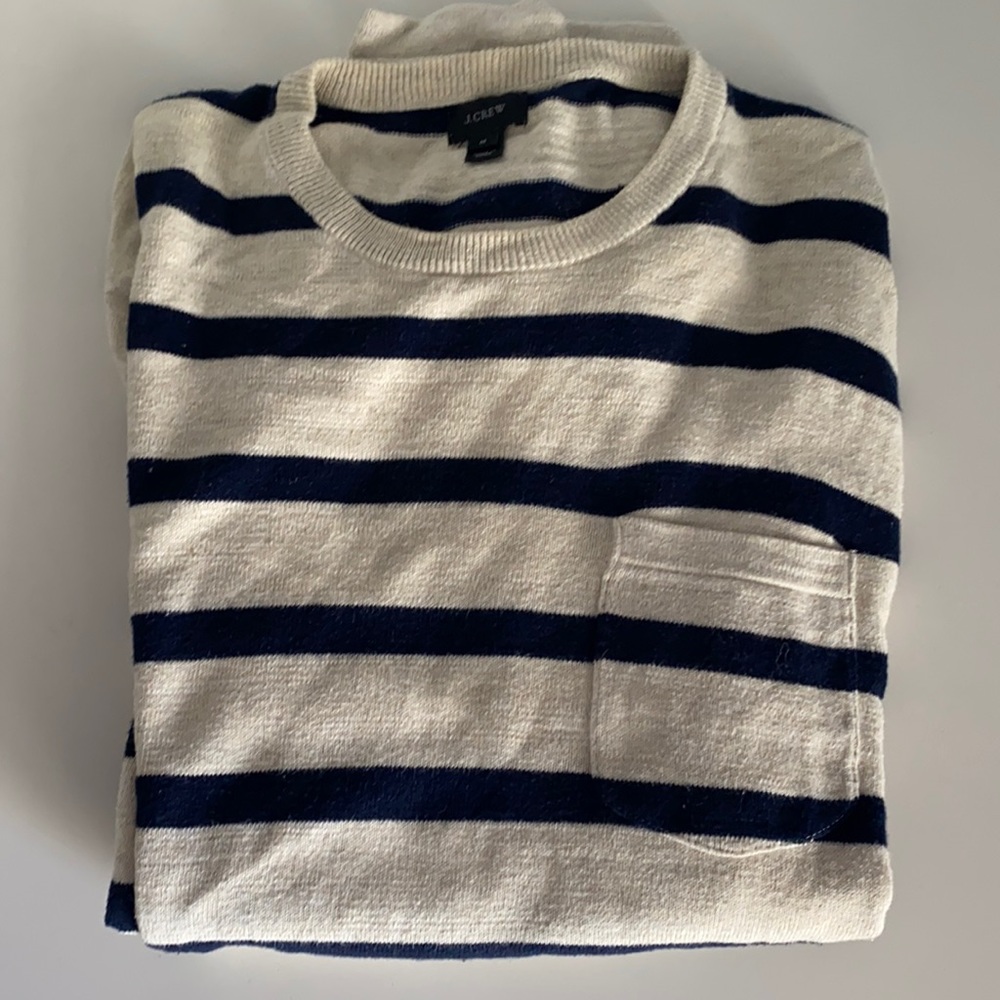 J Crew Sweater, White with Navy Stripes